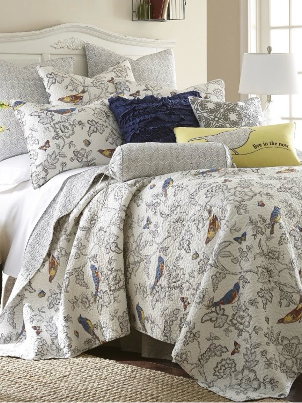 Mockingbird Toile Quilt and Pillow Sham Set - Levtex Home 88x92 in Full/Queen